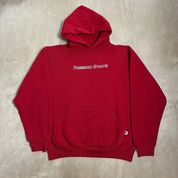 Vintage Russell Athletic Size Medium Fresno State Bulldogs Red Hoodie Sweatshirt - Picture 1 of 5